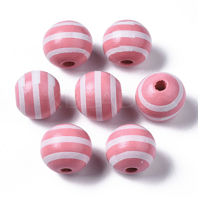 Painted Natural Wood European Beads WOOD-S057-047C-1