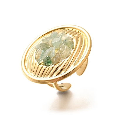 Natural Green Aventurine Chip Finger Rings for Women RJEW-R012-06G-03-1