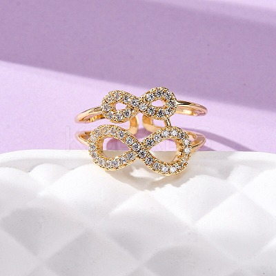Brass Micro Pave Cubic Zirconia Adjustable Cuff Rings RJEW-C141-01G-1