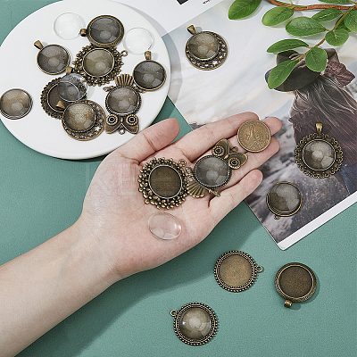 DIY Flat Round Pendant Jewelry Kits DIY-DC0003-24-1