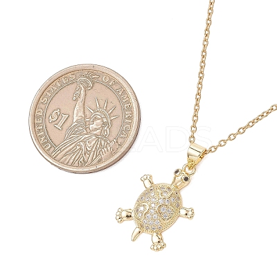 Brass Micro Pave Clear Cubic Zirconia Tortoise Pendant 304 Stainless Steel Cable Chain Necklaces for Women NJEW-JN05903-01-1