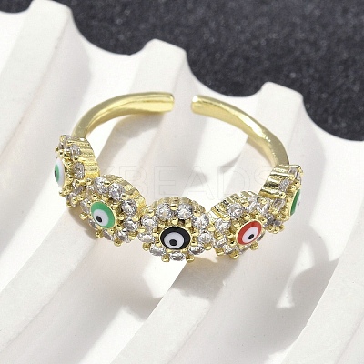 Brass Micro Pave Cubic Zirconia Cuff Rings for Women RJEW-D322-08G-1