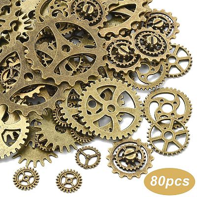 80Pcs 8 Styles Tibetan Style Alloy Steampunk Pendants FIND-YW0006-81-1