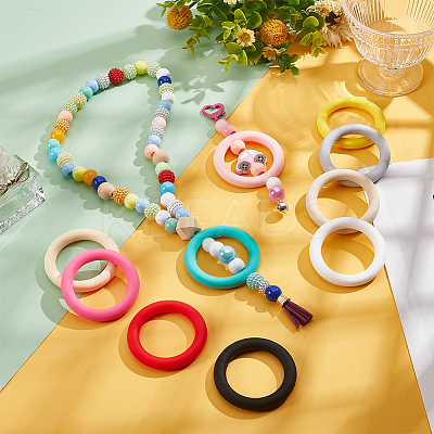12Pcs 12 Colors Ring Silicone Beads SIL-PH0001-21-1