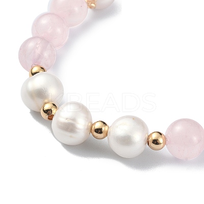 Natural Rose Quartz & Pearl Beaded Stretch Bracelet for Women BJEW-JB09384-02-1