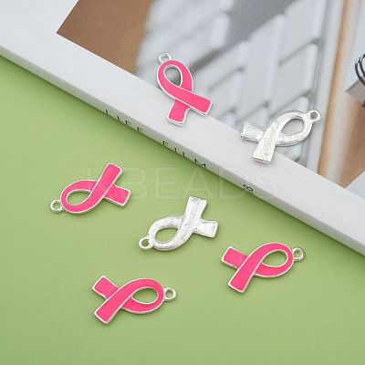 Breast Cancer Pink Awareness Ribbon Alloy Enamel Pendants X-ENAM-E262-S-1