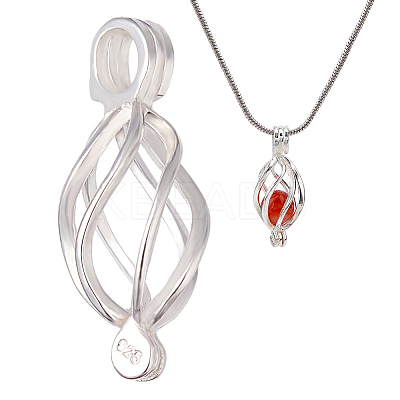 1Pc 925 Sterling Silver Bead Cage Pendants STER-HS0001-21-1