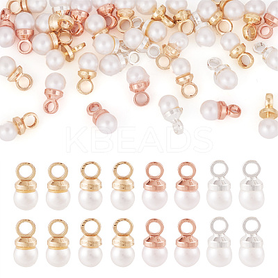 40Pcs 4 Colors Brass ABS Imitation Pearl Pendants KK-TA0001-73-1