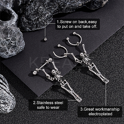 4Pcs 2 Style Stainless Steel Skeleton Skull Dangle Hoop Earrings for Women EJEW-AN0002-52-1