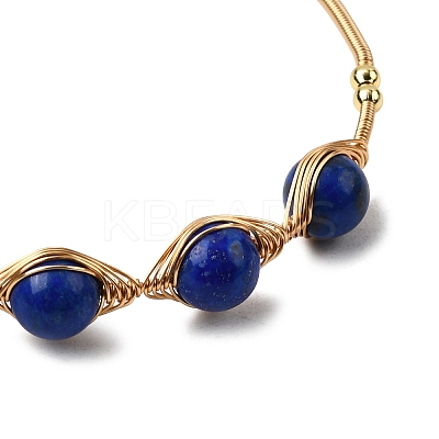 Natural Lapis Lazuli Wrapped Cuff Bangle BJEW-A122-07B-1