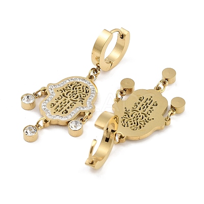 Hollow Hamsa Hand 304 Stainless Steel Dangle Earrings EJEW-L283-079G-1