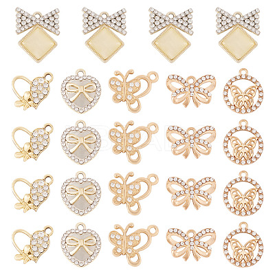 24Pcs 6 Styles Alloy Crystal Rhinestone Pendants FIND-TA0006-20LG-1