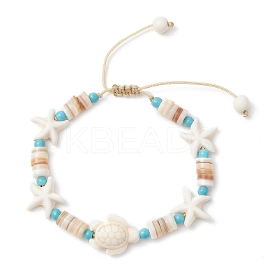 Synthetic Turquoise & Natural Freshwater Shell Beads Braided Bead Bracelets for Women BJEW-JB12024-01-1