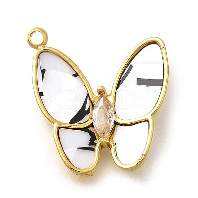 304 Stainless Steel with Cubic Zirconia and Shell Charms LS-STAS-Q347-09A-G-1
