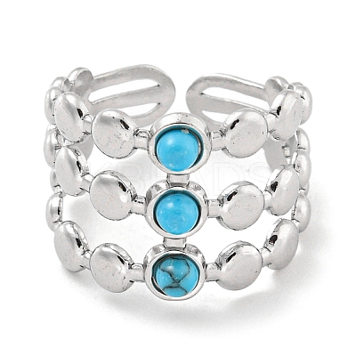 304 Stainless Steel Synthetic Turquoise Cuff Rings G-Z056-05P-01-1