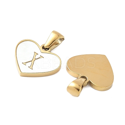 304 Stainless Steel Pave Natural White Shell Heart with Initial Slice Pendants STAS-R168-25G-X-1