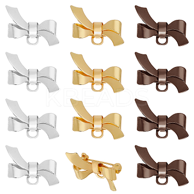 12Pcs 3 Colors Bowknot Brass Brooches for Women JEWB-CA0001-56-1