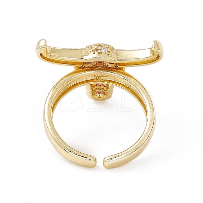 Cubic Zirconia OX Head Open Cuff Ring RJEW-I086-12G-1