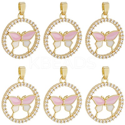 6Pcs Brass Micro Pave Cubic Zirconia Enamel Pendants KK-BBC0020-66-1