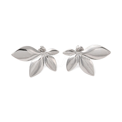 Non-Tarnish Leaf 304 Stainless Steel Stud Earrings for Women EJEW-L272-034P-04-1
