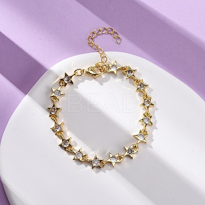 Brass Micro Pave Clear Cubic Zirconia Link Bracelets for Women BJEW-D342-01G-1