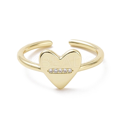Clear Cubic Zirconia Heart Open Cuff Ring RJEW-P032-37G-1
