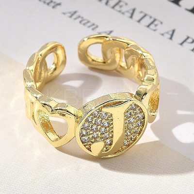 Brass Micro Pave Clear Cubic Zirconia Open Cuff Rings for Women RJEW-K289-02G-J-1