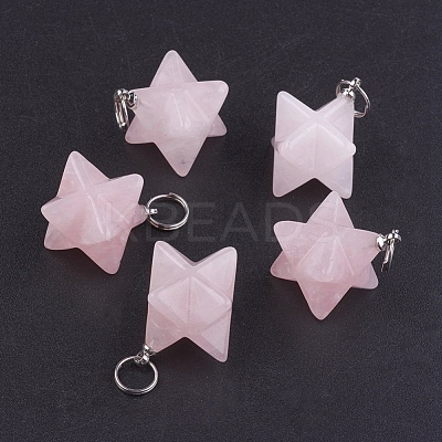 Natural Rose Quartz Pendants X-G-E398-02L-1