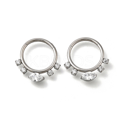 304 Stainless Steel Clear Cubic Zirconia Horse Eye Hoop Nose Rings AJEW-D306-11P-1