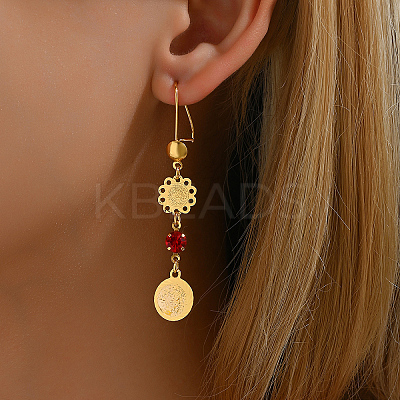 Tassel Coin Brass Hoop Earrings XE5575-1