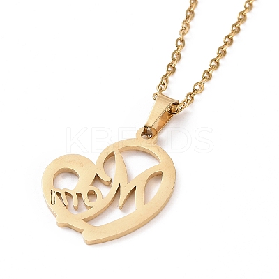 304 Stainless Steel Heart with Word MOM Stud Earrings and Pendant Necklace AJEW-B019-04-1