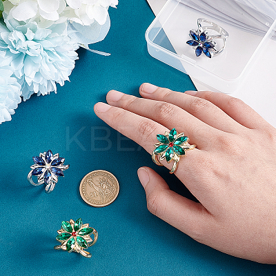 4Pcs 2 Colors Glass Flower Scarf Buckle Ring AJEW-PH0004-23-1