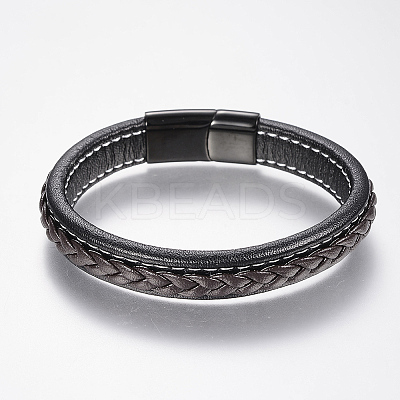 Braided Leather Cord Bracelets BJEW-H561-10-1