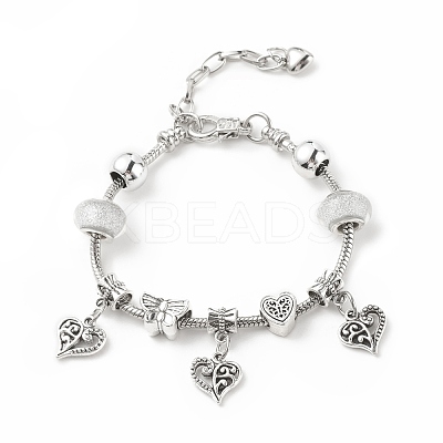Alloy Heart Charm European Bracelet with Snake Chains BJEW-JB08046-02-1