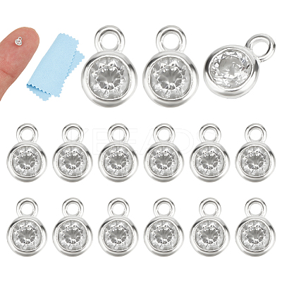 15Pcs 925 Sterling Silver Pave Clear Cubic Zirconia Flat Round Charms STER-ME0001-51-1