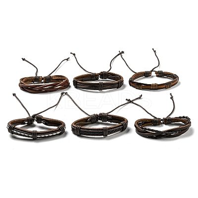6Pcs 6 Style Adjustable Braided Imitation Leather Cord Bracelet Set BJEW-F458-09-1