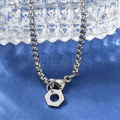 304 Stainless Steel Hexagon Pendant Box Chain Necklaces for Women NJEW-A045-25P-1