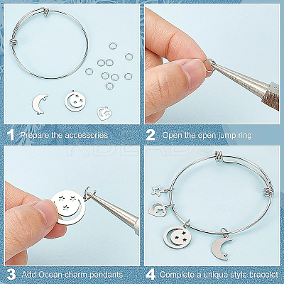 DIY Moon & Star Charm Bangle Making Kit DIY-BC0004-64-1