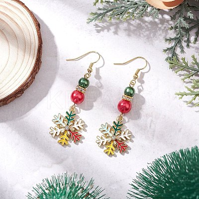 Christmas Snowflake Alloy Enamel Dangle Earrings EJEW-TA00697-1