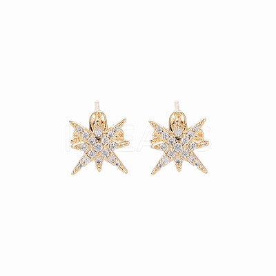 Brass Micro Pave Clear Cubic Zirconia Stud Earring Findings KK-S364-139-1