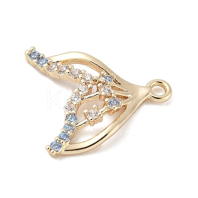 Brass Pave Light Sky Blue and Clear Cubic Zirconia Sea Animal Connector Charms KK-M326-07B-G-1