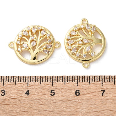 Rack Plating Brass Cubic Zirconia Tree of Life Connector Charm KK-C084-07A-G-1