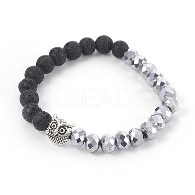 Electroplate Glass & Natural Lava Rock Stretch Bracelets BJEW-JB04016-1