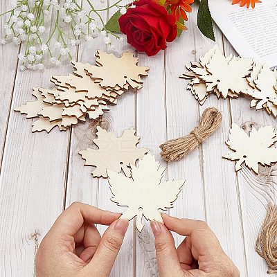2 Sets 2 Style Autumn Theme Maple Leaf Unfinished Cutouts Wooden Decoration WOCR-GF0001-01-1
