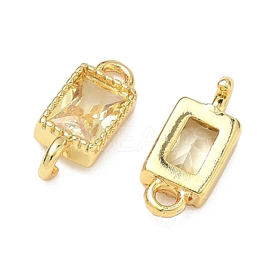 Brass Pave Cubic Zirconia Rectangle Connector Charms KK-P348-10G-1