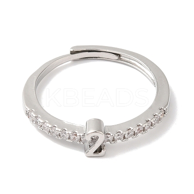 Rack Plating Brass Clear Cubic Zirconia Number 2 Adjustable Rings for Women RJEW-S407-09P-02-1