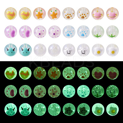 22Pcs 11 Styles Transparent Hand Painting Acrylic Beads OACR-TA0001-29-1