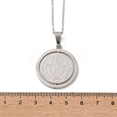 304 Stainless Steel Rotatable Saint Benedict Medal Pendant Necklaces for Women NJEW-G187-01P-1