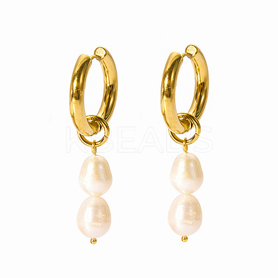 Stainless Steel Natural Pearl Rice Hoop Earrings LS-CN6183-2-1