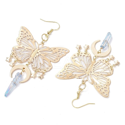 Natural Quartz Crystal & Iron & Brass Dangle Earrings EJEW-TA00588-1